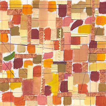 Un puzzle de variedades -  t&eacute;cnica mixta, acr&iacute;lico, tinta y collage sobre tela, 19x19cm. 2007.
