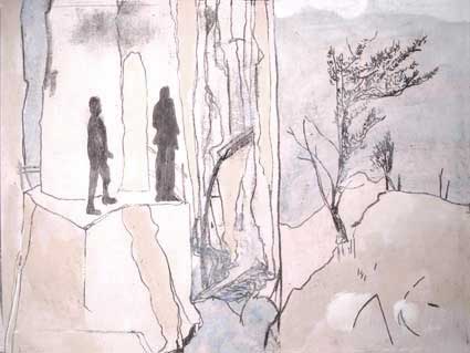 La Yecla - Tránsfer, grafito, azulete, café, gouache sobre tela, 30x40cm. (2007)