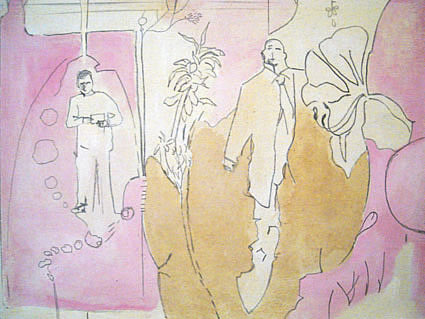 Silos - Tránsfer, café, gouache, grafito y tinta sobre tela, 30x40cm. (2007)