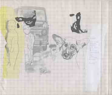 recuerdos (mi perro,mi sobrina, papá y yo) - Impresión digital, grafito y collage sobre papel, 21'3x25cms,2006