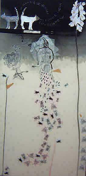un home, come noi - oleo,cera,grafito collage, goma de tela sobre lona, 40x80, 2004-05