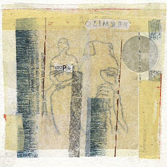 Utopía - grafito,tinta,litografía y collage sobre papel de acuarela 600gr. 18x18cm. (2007-08)