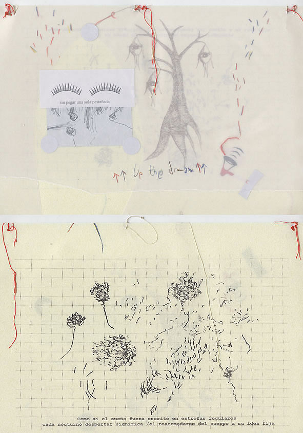 4. Up the dream -  Grafíto, lápiz de color, tinta, impresión digital, cosidos y collage sobre papel vegetal y satinado. Formato dinA3 (desplegado), dinA4 (plegado), 2009