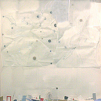 todo sigue intacto - collage, grafito, botones y xilografía sobre papel, 100x100cm, 2006