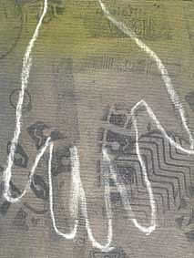 huellas (tríptico) - tecnica mixta, oleo, tampografía y collage sobre tela - medidas variables, 2006