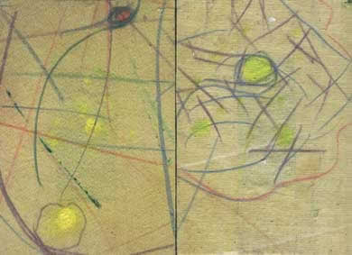dptico - acrlico y lapices sobre tela, 14'5x10cm c/u, 2006