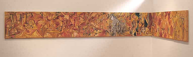 Friso costumbrista - leo sobre tela estampada, 60x540cms, 2005-06
