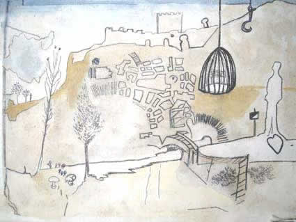 San Esteban de Gormaz - Tránsfer, grafito, guache sobre tela. 30x40cm. (2007)