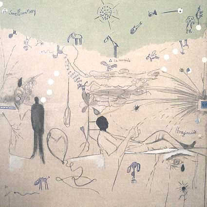 La Sierra de La Demanda y mi propia imaginación - Tránsfer, grafito, tinta, esencia de menta, gouache y collage sobre tela, 60x60cm. 2007-08
