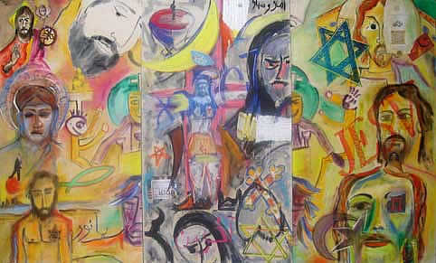 Tríptico del Credo - óleo, acrílico, pastel, cera y collage sobre tela, 121x210 cm (2007)